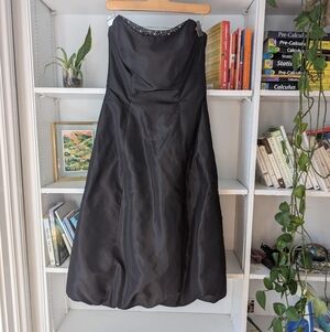 Vintage Belsoie Black Strapless Dress Bubble Hem Midi Dress Size 10 / Large